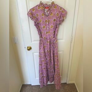 OLIPHANT EUC Ruffle Collar Purple and Gold Maxi Dress